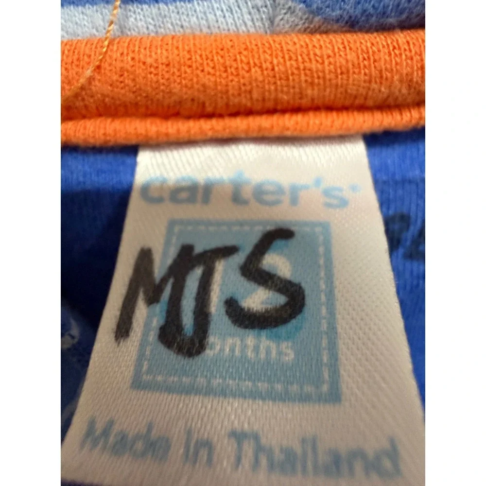 Carter's Boys 12M Blue Whale Print Zip Up Hoodie Jacket Coastal Nautical